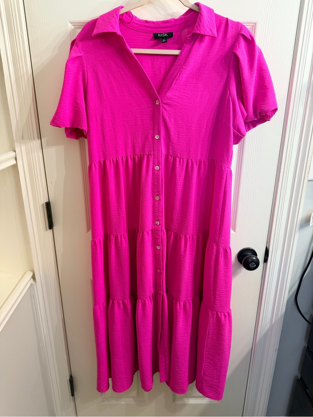 MSK Bright Fuchsia Button-Front Tiered Dress